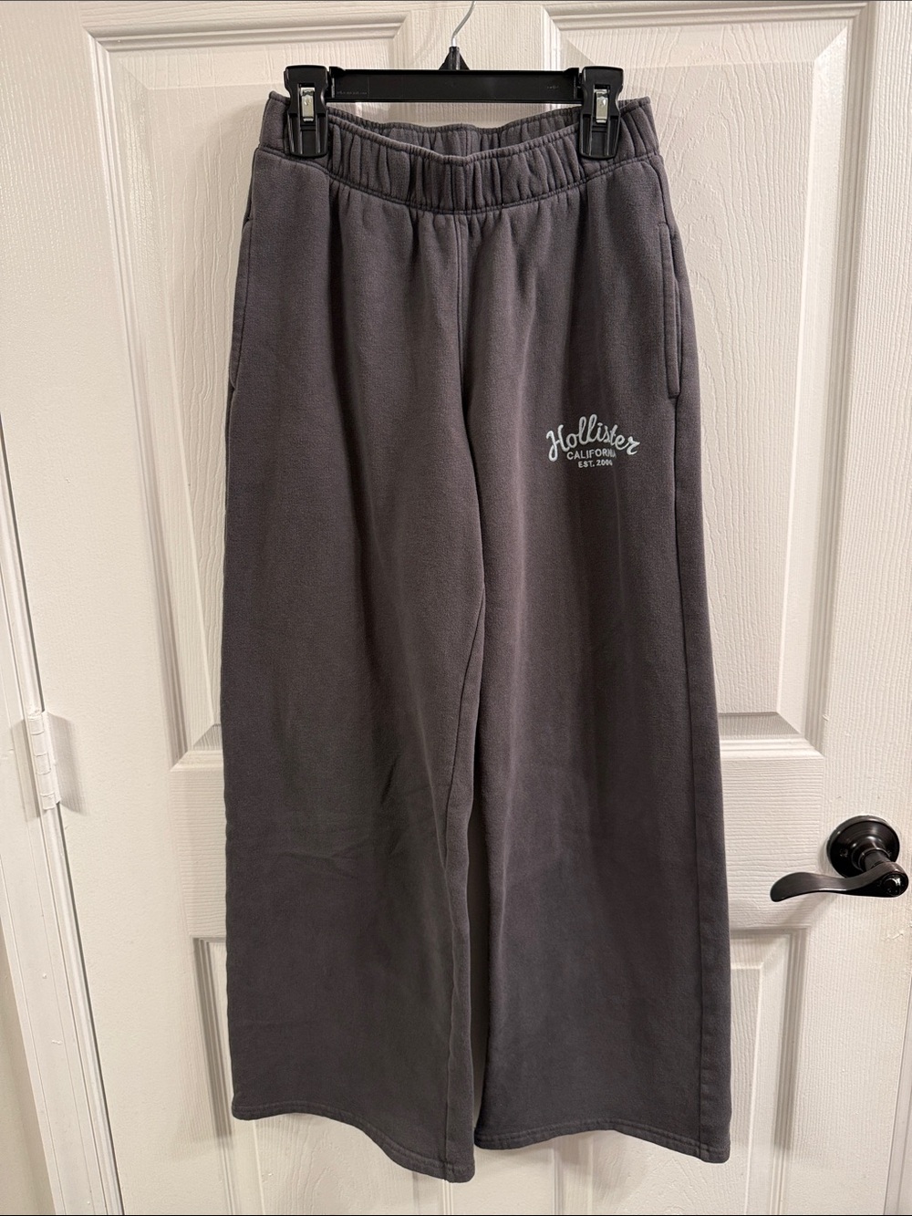 Hollister Kids Charcoal Wide-Leg Sweatpants with Logo